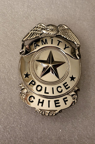 Amity Chief of Police Martin Brody Jaws Prop Replica Badge 40th Anniversary! *Nickel Edition*