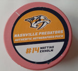 Mattias Ekholm Nashville Predators autographed puck.