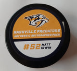 Matt Irwin Nashville Predators autographed puck